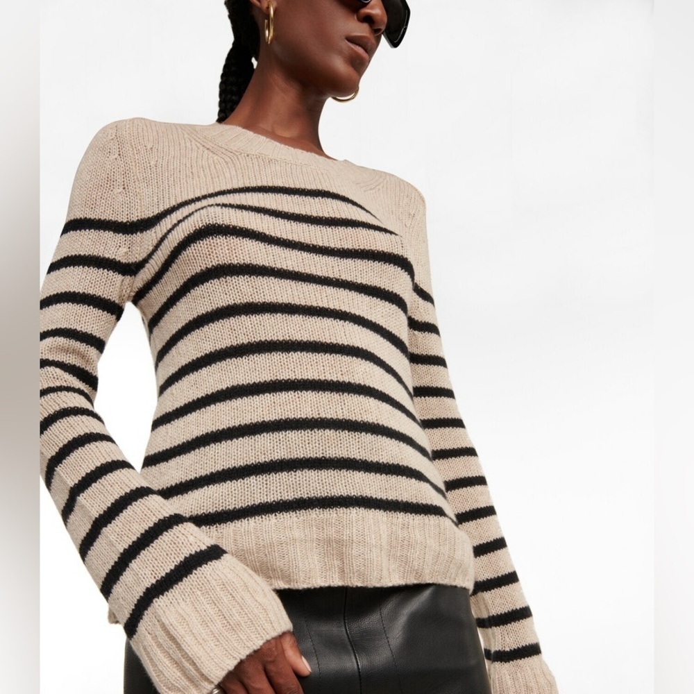 KHAITE Tilda Striped Cashmere Sweater Ribbed Fisherman Ecru Black Small EUC - Picture 9 of 12